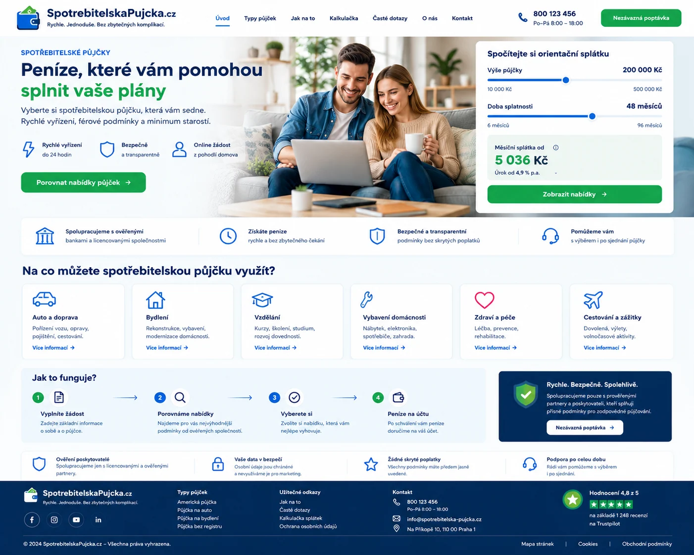 Ilustrační návrh přehledného webu SpotrebitelskaPujcka.cz se srovnáním možností a orientační kalkulací